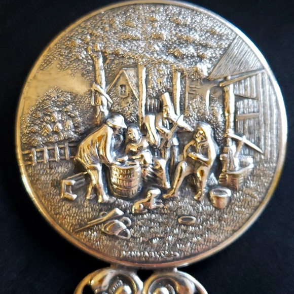 VTG Hans Jensen Silver Hand mirror, Silver plate, Repousse, marked, Denmark - Picture 2 of 10